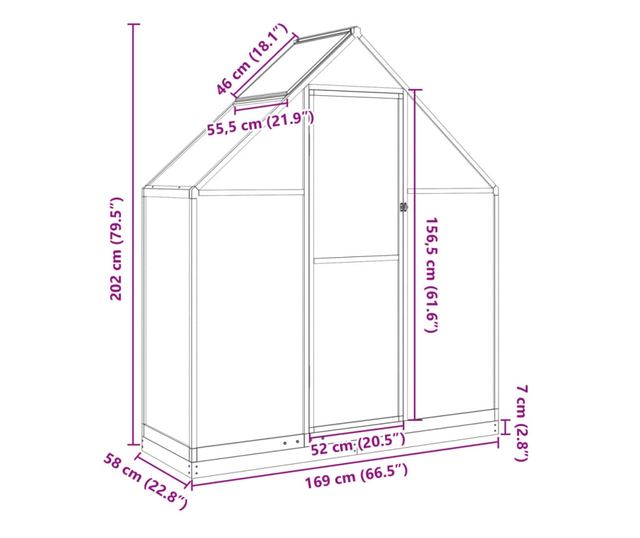 antracitszürke alumínium melegház alapvázzal 169 x 58 x 202 cm