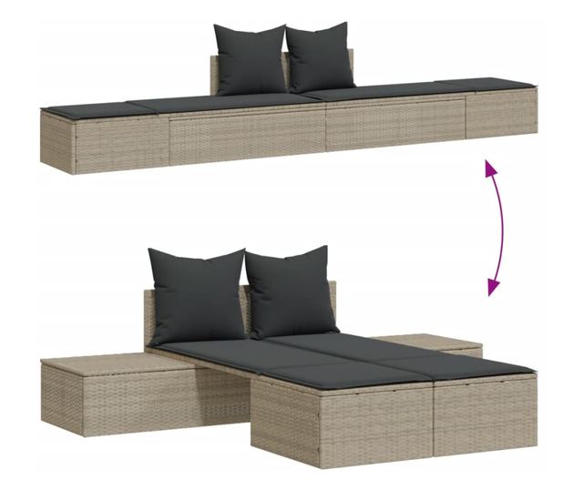 világosszürke polyrattan dupla napozóágy párnával