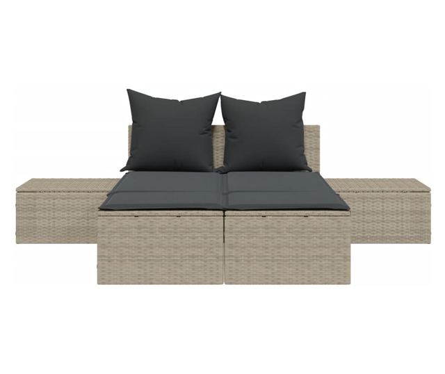 világosszürke polyrattan dupla napozóágy párnával