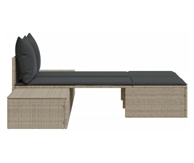 világosszürke polyrattan dupla napozóágy párnával