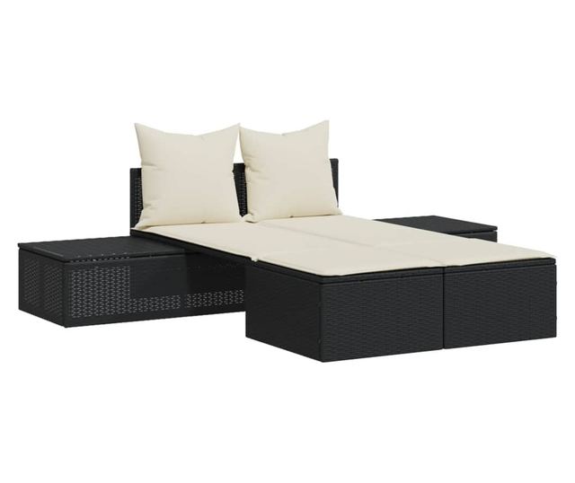 fekete polyrattan dupla napozóágy párnával