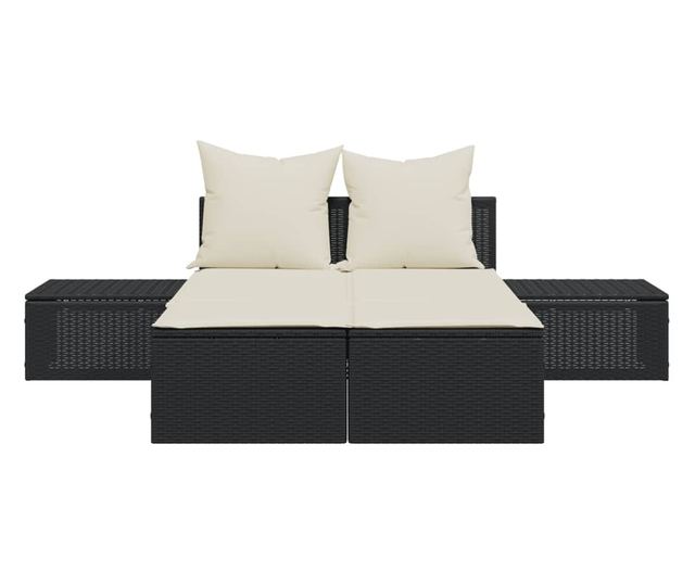 fekete polyrattan dupla napozóágy párnával