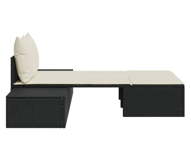 fekete polyrattan dupla napozóágy párnával