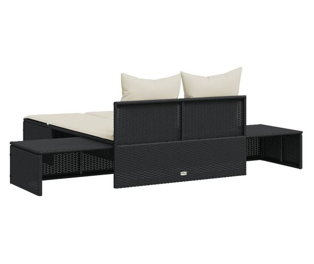 fekete polyrattan dupla napozóágy párnával