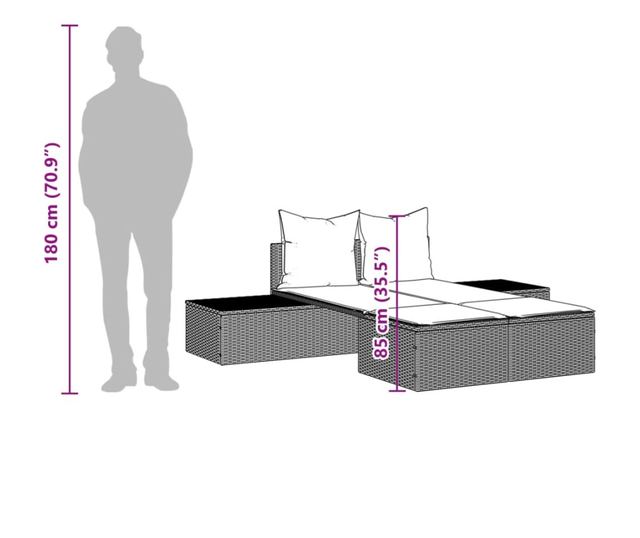 fekete polyrattan dupla napozóágy párnával