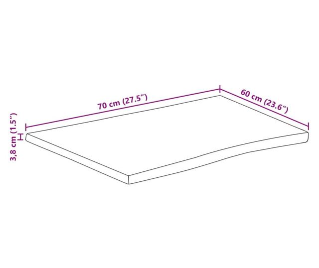 tömör mangófa természetes élű asztallap 70 x 60 x 3,8 cm