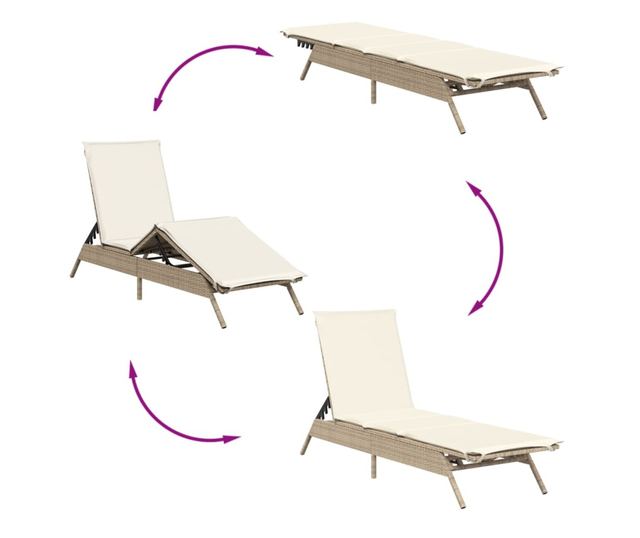 2 db bézs polyrattan napozóágy asztallal