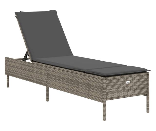 szürke polyrattan napozóágy párnával