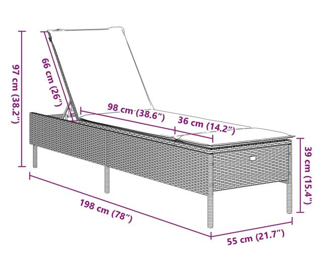 szürke polyrattan napozóágy párnával