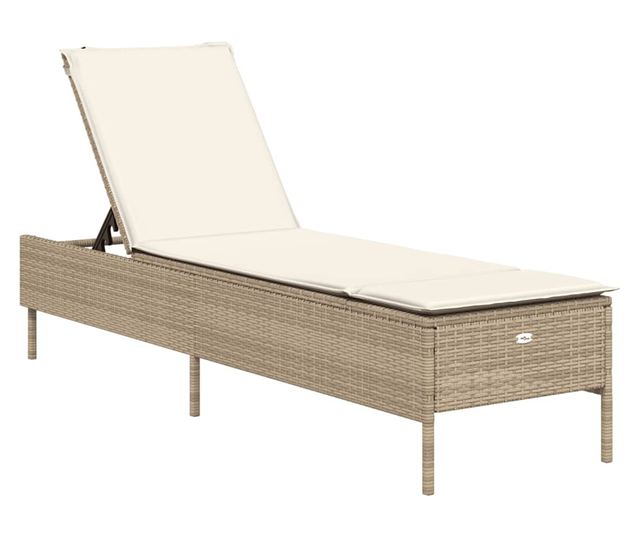 bézs polyrattan napozóágy párnával
