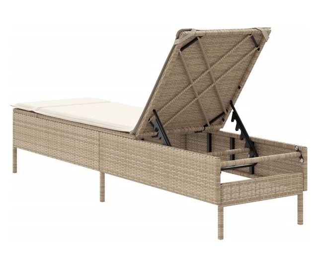 bézs polyrattan napozóágy párnával