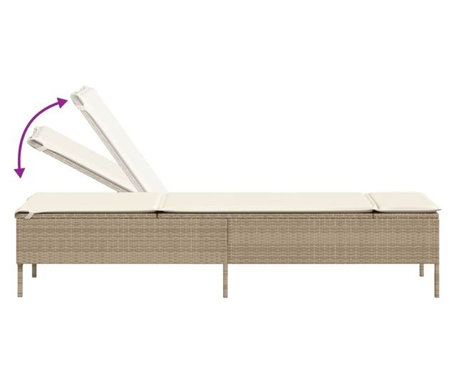 bézs polyrattan napozóágy párnával