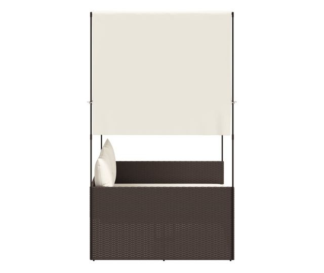 barna polyrattan dupla napozóágy tetővel és függönyökkel