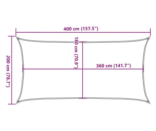 homokszínű négyszögletű HDPE napvitorla 160 g/m² 2x4 m
