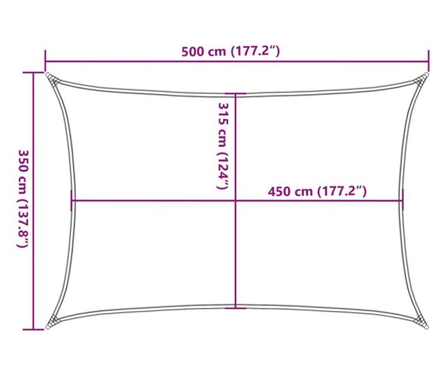 világosszürke négyszögletű HDPE napvitorla 160 g/m² 3,5x5 m