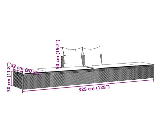 világosszürke polyrattan dupla napozóágy párnával