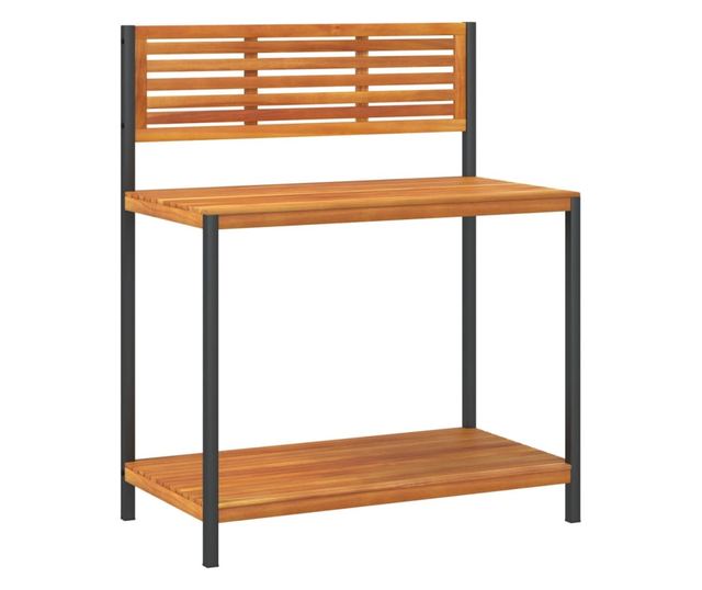 tömör akácfa és acél kerti munkaasztal 90 x 50 x 110 cm