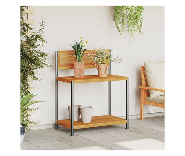 tömör akácfa és acél kerti munkaasztal 90 x 50 x 110 cm