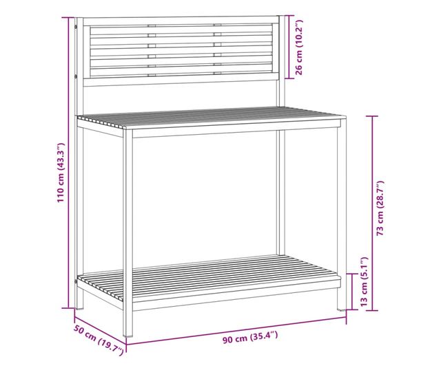tömör akácfa és acél kerti munkaasztal 90 x 50 x 110 cm