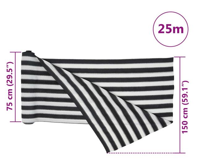 antracitszürke és fehér HDPE belátásgátló háló 1,5x25 m 75 g/m²