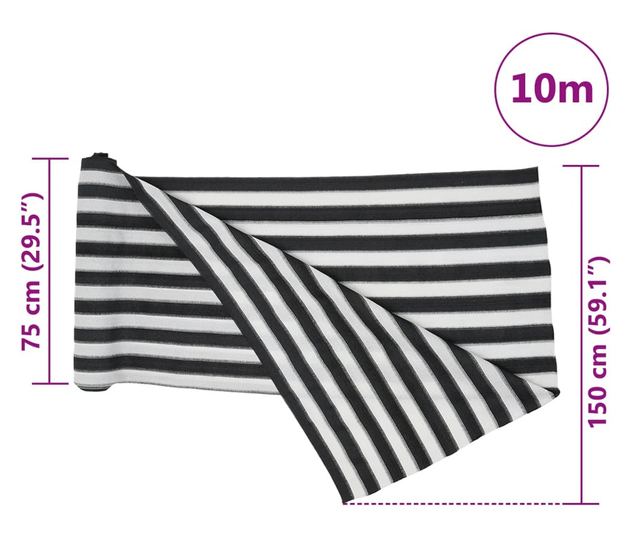 antracitszürke és fehér HDPE belátásgátló háló 1,5x10m 195 g/m²