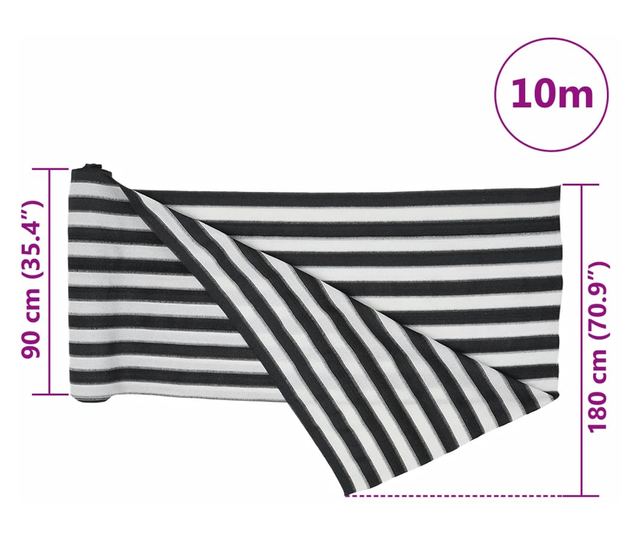 antracitszürke és fehér HDPE belátásgátló háló 1,8x10 m 75 g/m²