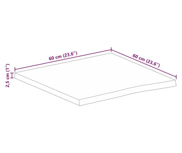 tömör mangófa természetes élű asztallap 60 x 60 x 2,5 cm