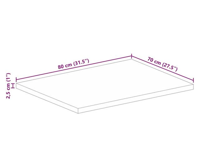 tömör újrahasznosított fa téglalap alakú asztallap 80x70x2,5 cm