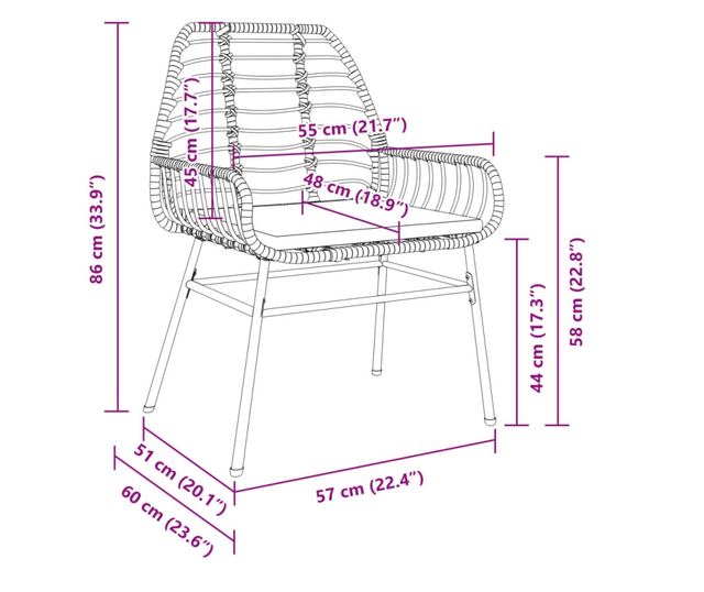 2 db barna polyrattan kerti szék párnákkal