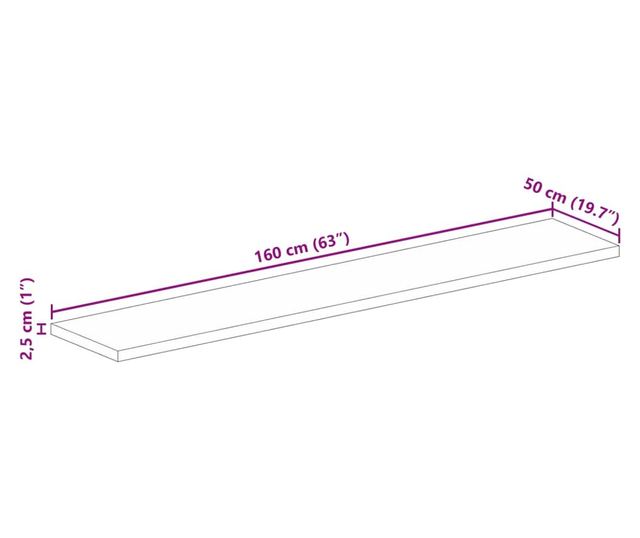 tömör újrahasznosított fa téglalap alakú asztallap 160x50x2,5cm
