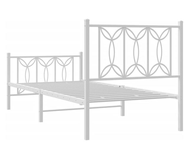 fehér fém ágykeret fej- és lábtámlával 90 x 190 cm