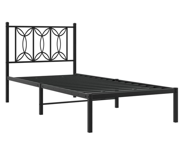 fekete fém ágykeret fejtámlával 75 x 190 cm