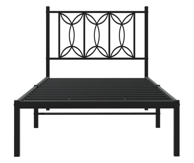 fekete fém ágykeret fejtámlával 75 x 190 cm