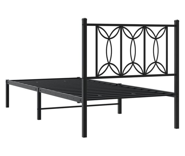 fekete fém ágykeret fejtámlával 75 x 190 cm