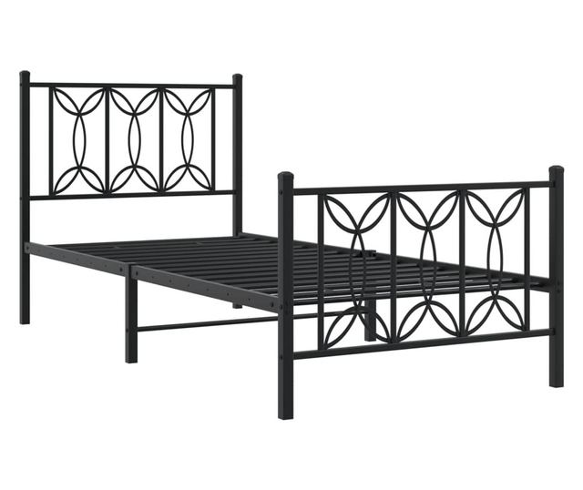 fekete fém ágykeret fej- és lábtámlával 90 x 200 cm