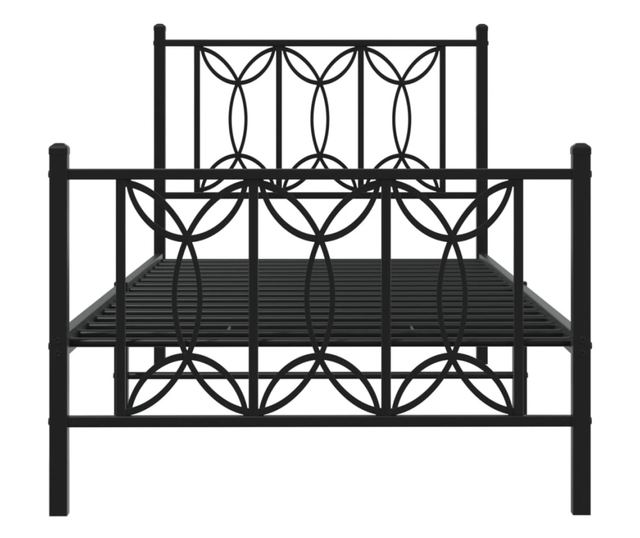 fekete fém ágykeret fej- és lábtámlával 90 x 200 cm