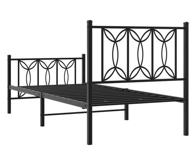 fekete fém ágykeret fej- és lábtámlával 90 x 200 cm