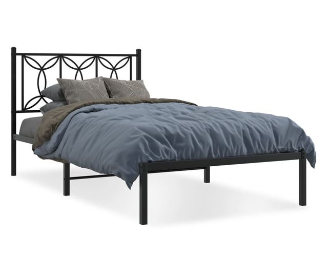 fekete fém ágykeret fejtámlával 107 x 203 cm