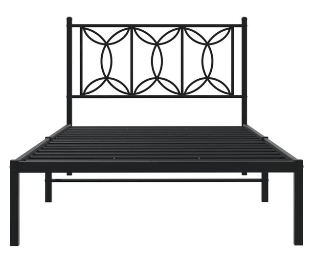 fekete fém ágykeret fejtámlával 107 x 203 cm