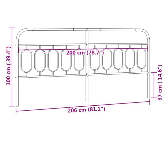 fekete fém fejtámla 200 cm