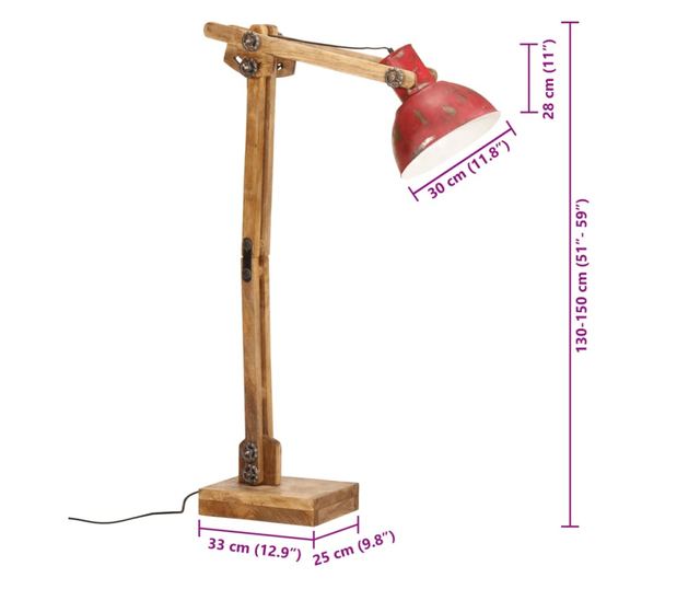 kopott piros fali lámpa 25 W 33x25x130-150 cm E27