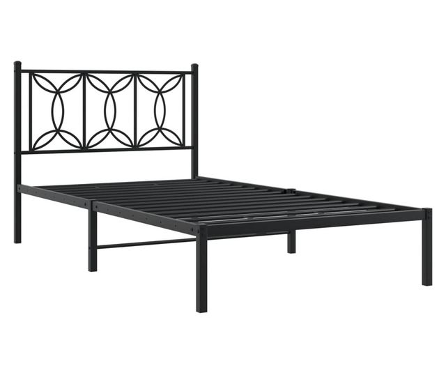 fekete fém ágykeret fejtámlával 107 x 203 cm