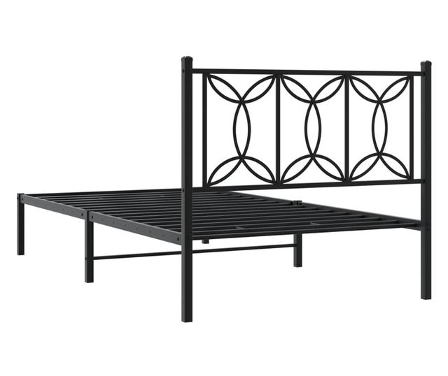 fekete fém ágykeret fejtámlával 107 x 203 cm