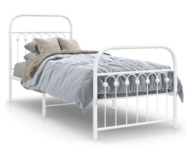 fehér fém ágykeret fej- és lábtámlával 75 x 190 cm