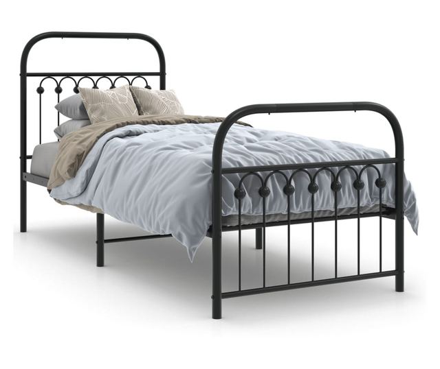 fekete fém ágykeret fej- és lábtámlával 75 x 190 cm