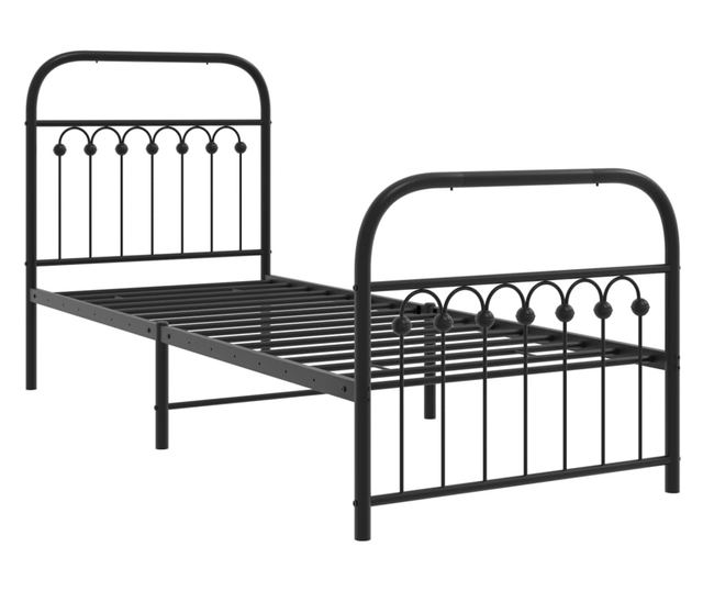 fekete fém ágykeret fej- és lábtámlával 75 x 190 cm