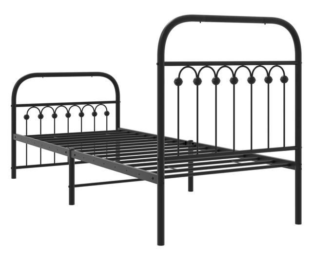 fekete fém ágykeret fej- és lábtámlával 75 x 190 cm