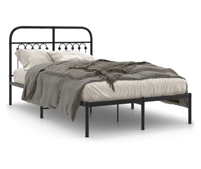 fekete fém ágykeret fejtámlával 120 x 200 cm