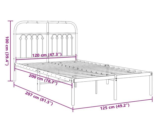 fekete fém ágykeret fejtámlával 120 x 200 cm