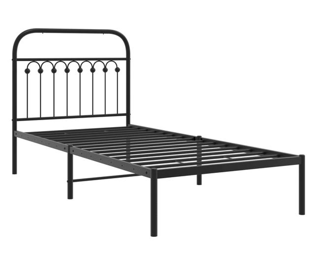 fekete fém ágykeret fejtámlával 90 x 200 cm